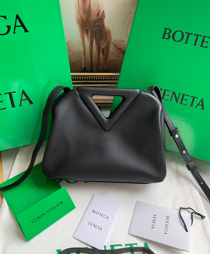 Bottega Veneta Point Leather Top Handle Bag Black